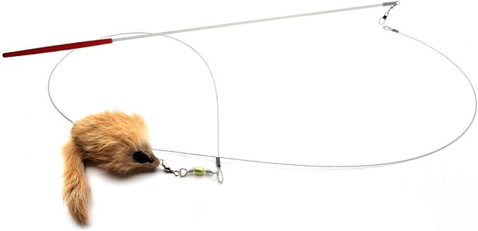 Kats’N US 4 Inch Real Rabbit Fur Handmade Carmel Mouse Cat Toy on Wand