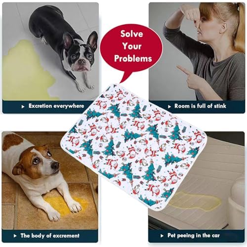 Bamy 2 Pcs Washable Dog Pee Pads - Christmas Pet Training Pads Non-Slip Waterproof Doggie Whelping Mat Reusable Dogs Mat with Santa Claus Snowman Elk Pattern (Santa Claus, 40x28 inch)