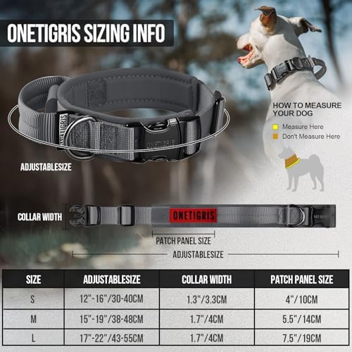 OneTigris Heavy Duty Dog Collar for Large Dogs with Traffic Handle Gray L