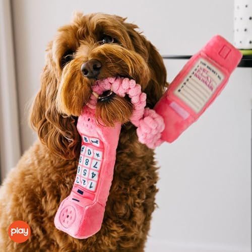 P.L.A.Y. Cute Plush Dog Toys - 1980s Classics Themed Durable Squeaker Chew Toy, Great for Puppies & Small, Medium, Large Dogs - Machine Washable, Recycled Materials (Paw Talk Pink Corded Telephone)