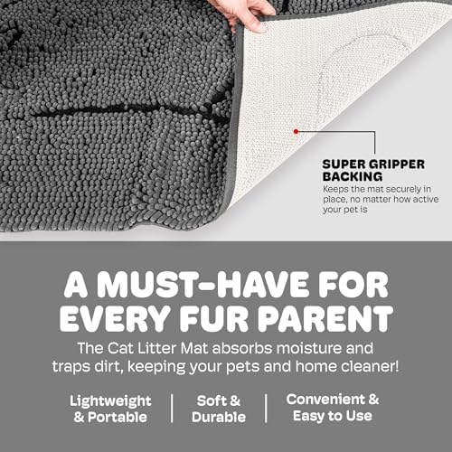 Dog Gone Smart Cat Litter Mat - Super Absorbent Microfiber - Plush Surface Traps Litter, Dirt & Moisture - Washable, Non Slip - Built with Double Basting & Stitching for Lasting Use - Grey, 35 x 26 In