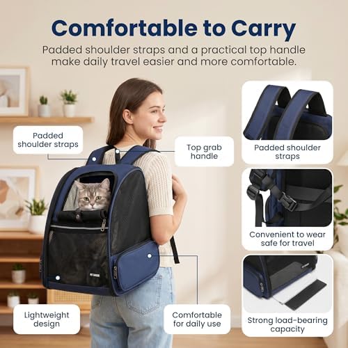 Cat Backpack，Expandable Cat Carrier Backpack, Dog Backpack Carrier and Pet Carrier Backpack, Suitable for Cats, Dogs Kitten or Small Dogs, Travel Friendly Puppy Cats Bag (Blue)