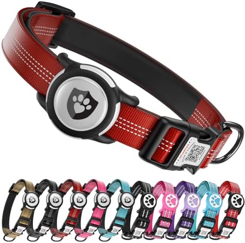 Waterproof AirTag Dog Collar with QR Code Dog Tag, Burgundy XS