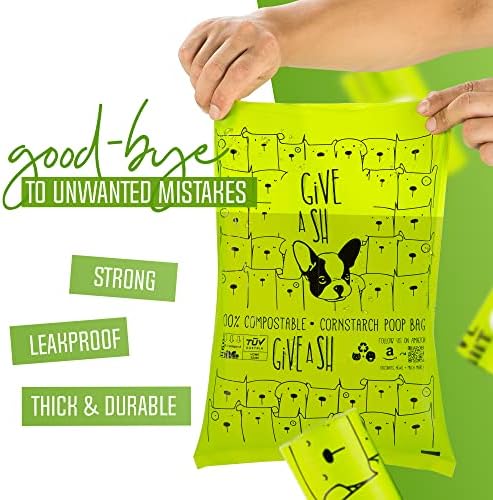 Certified Home Compostable Dog Poop Bags, 120 Plant Based Bags (8 Rolls)