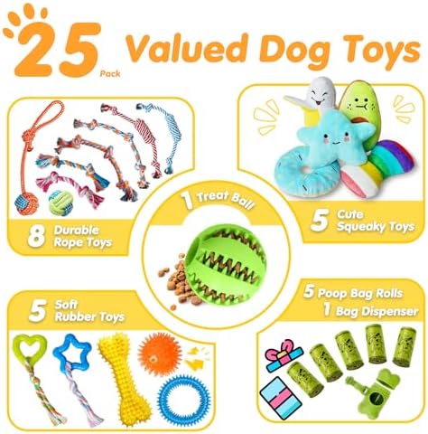 Zeaxuie 25 Pack Luxury Dog Chew Toys, Puppy Toys for Teething Small Dogs
