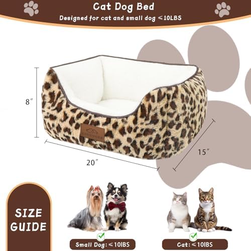 Zerbuger 20in Leopard Rectangle Cat Dog Bed Machine Washable Sleeping Sofa