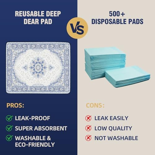 DEEP DEAR Washable Dog Pads 65"x48" 1 Pack, Reusable Dog Pee Pads Extra Large, Super Absorbent Puppy Pads XXL, Waterproof & Leak-Proof Pee Pads for Dogs, Non-Slip Training Pads for Pet Housebreaking
