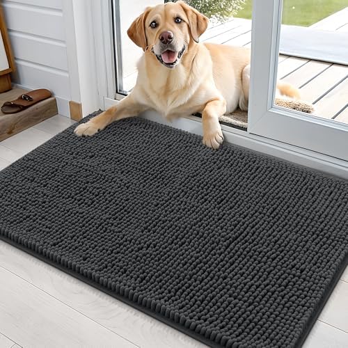 OLANLY Dog Door Mat for Muddy Paws 35x24, Super Absorbent Chenille Mud Mat