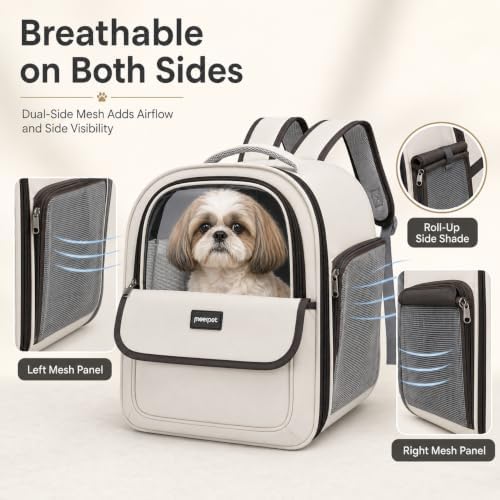 Cat Backpack Carrier,Clear Large Front Window,Pet Carrier Backpack for Cats & Small Dogs Up to 15 lbs,Breathable Side Mesh, Front & Side Access, Foldable for Travel Hiking, Vet Visits & Car Rides