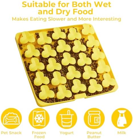 Puzzle Feeder Snuffle Mat for Dogs, Lick Mat to Slow Down Eating, Puzzle Toys for Large and Medium Breed Dogs, Silicone Bowls for Dry, Wet, Raw Food, Yellow
