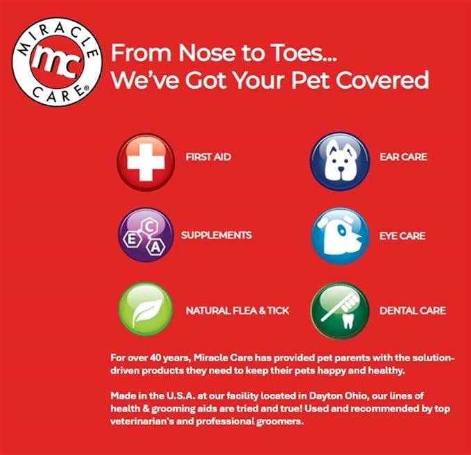 Miracle Care Ear Cleaner for Dogs and Cats, 8 Ounce | Remove Debris and Dirt, Reduce Ear Odor, Waxy Build Up, and Itching, Protect Against Ear Mites, Gentle and Non-Staining