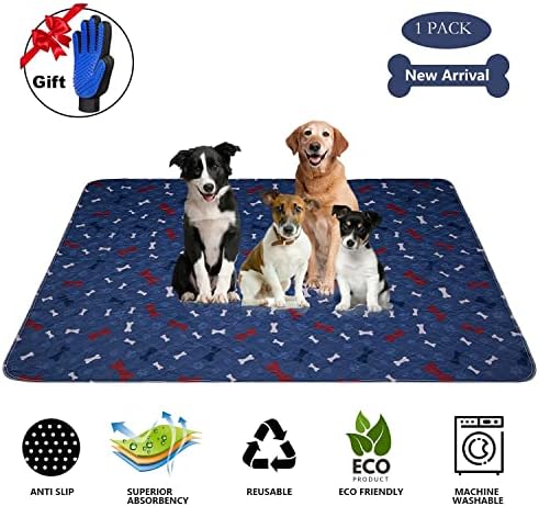 Washable Pee Pads for Dogs + Pet Grooming Gloves - Waterproof & Non-Slip Fast Absorbing Puppy Potty Training Pads,Reusable Whelping Pads, Pee Pad for Guinea Pig Cage,Dog Playpen Mat