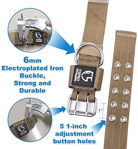 TSPRO Heavy-Duty Tactical Dog Collar with Patch, Large & Extra Large Dogs