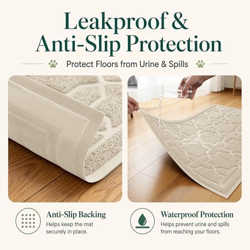Yimobra Cat Litter Mat, Waterproof Litter Trapping Mat, 47x36, Beige