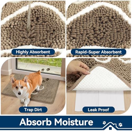 Bcoimo Super Absorbent Dog Door Mat, 30"*20" Anti Slip Mat for Muddy Paws