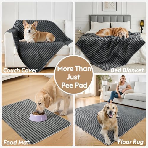 FunFurry Flannel Washable Pee Pad for Dogs - 1 Pack Reusable Dog Pee Pads Extra Large, Fast Absorb Pet Playpen Mat with Non-Slip Back, Waterproof Puppy Training Pad. (Dark Grey, 72" X 72")