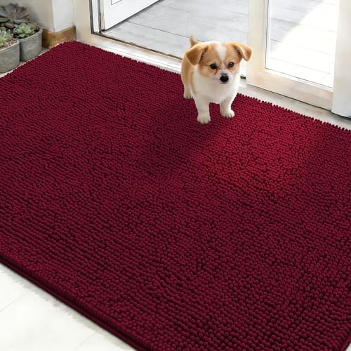 OLANLY Dog Door Mat for Muddy Paws 48x30, Super Absorbent Chenille Mud Mat