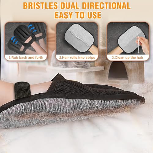 Pet Hair Removal Glove for Cats & Dogs, Upgraded Five-Finger Electrostatic Pet Hair Remover Glove, Reusable Tool for Couch, Carpet, Laundry & Car Seat