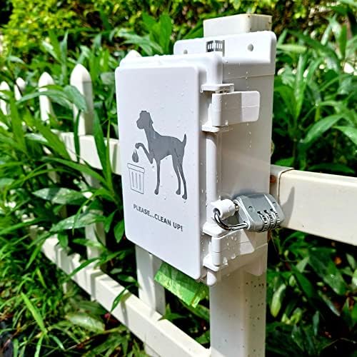 Dog Poop Bag Dispenser Wall Mounted Outdoor Pet Poop Bags Storage Container with Lock, 8 Small Rolls Stake, Pole, Fence Mountable fits Home Commercial Occasion(White dispenser+8 rolls+lock)