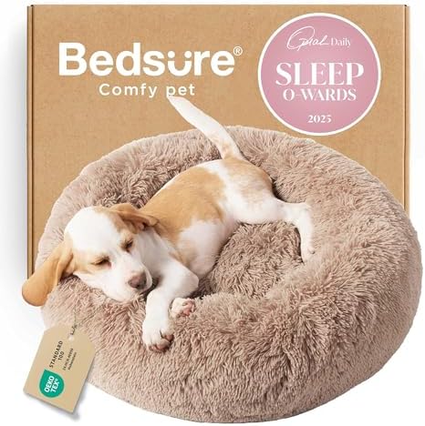 Bedsure Calming Small Dog Bed Donut Washable Cat＆Puppy Bed,23 inches Camel