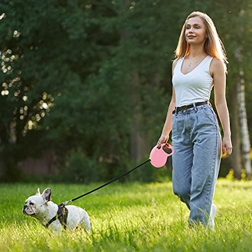 Automatic Retractable Dog Leash,16-Foot High-Density Braided Rope Upgraded Version Buckle Lock,One-Hand Pause,Lock Suitable for Small and Medium Sized Dogs Pink Dog Leash Retractable,