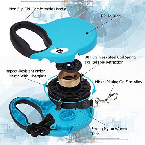13ft Retractable Dog Leash for Small Breed Dogs up to 22 lbs with a Detachable Chew Proof Extender Wire Ropes (Blue S)