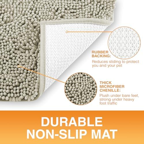 Neater Pets Muddy Paws Dog Door Mat 36” x 24” – Super Absorbent & Quick-Dry Chenille Doormat for Trapping Dirt, Water, Mud - Non-Slip & Machine Washable Pet Rugs for Entryway, Indoor Mud Mats, Tan