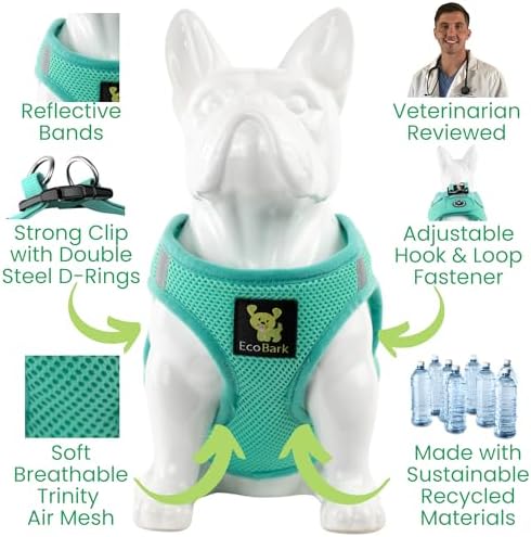EcoBark Dog Harness - Luxury Step in Mesh Dog Harness in Mint Turquoise - Soft & Secure Dog Halter Vest Wrap