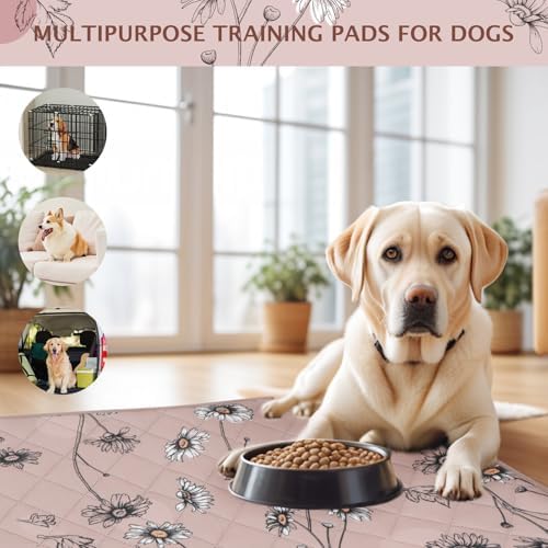 IEUUMLER Washable Pee Pads for Dogs, 2 Pack Non-Slip & Waterproof Pack Whelping Pad, Reusable Puppy Potty Training Pad with Fast Absorbent for Playpen EU007 (Muted Coffee Daisy, 30"X20"-2pcs)