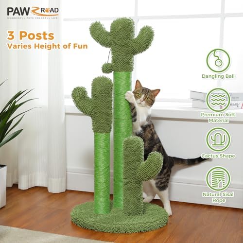 PAWZ Road 35” Cat Scratching Post Cactus Cat Scratcher with Toy Ball