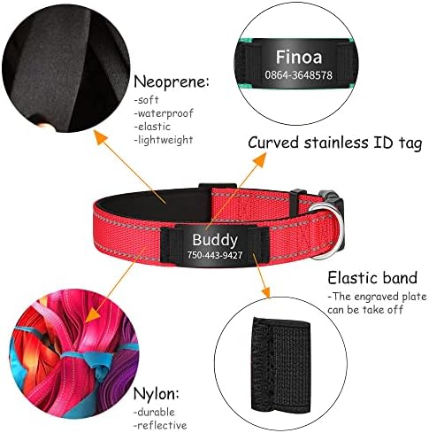 Personalized Reflective Dog Collars,Custom Engraved Stainless Steel Name Plate ID Collar Padded Pet Collar 4 Adjustable Sizes X-Small Small Medium Large (Black ID Tag)