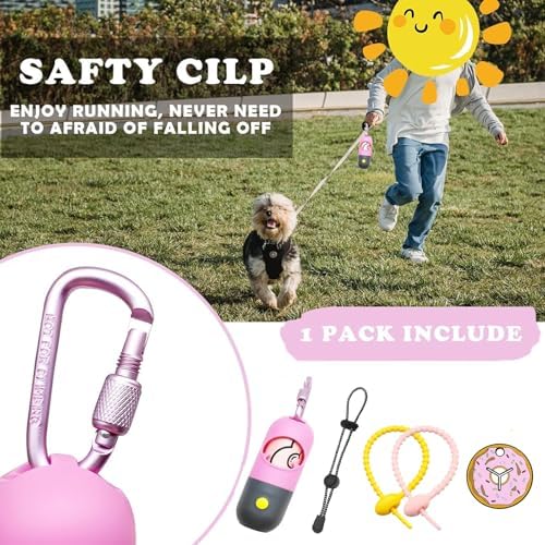 Dog Waste Bags Holder with LED Flashlight Doggie Poop Bags Dispenser with 13 Rolls Leak-Proof Pet Trash Bags Rechargable USB Cable(Pink)