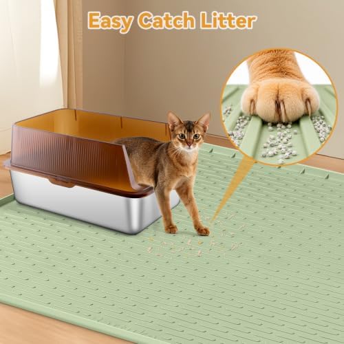 Silicone Cat Litter Mat 50"x35" Cat Mat for Litter Box, Green