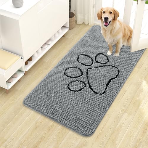 OLANLY Dog Door Mat for Muddy Paws 40x24, Paw Print Design Chenille Mud Mat