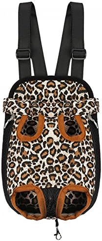 Pet Dog Puppy Cat Carrier Five Holes Backpack Double Shoulder Straps Canvas Cotton Front Chest Backpack Bag (Leopard, Large)