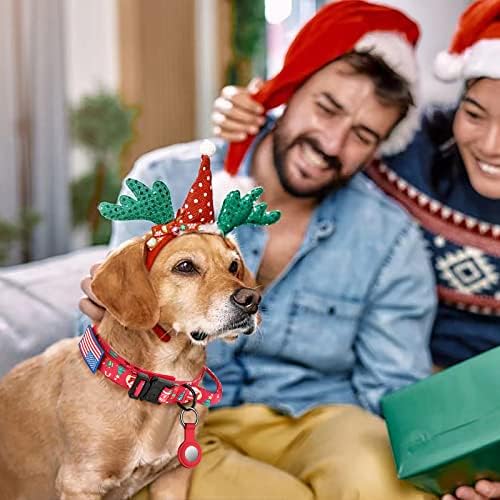 DAGANXI Christmas Tactical Dog Collar, Adjustable Military Training Nylon Dog Collar with Control Handle and Metal Buckle for Medium and Large Dogs, with Patches and Airtags Case (L, Christmas red)