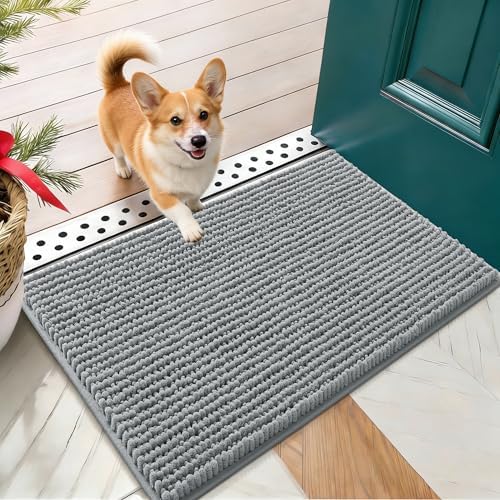 OLANLY Dog Door Mat for Muddy Paws 24x16, Extra Absorbent Chenille Mud Mat