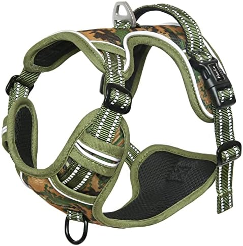 HEELE Dog Harness, No Pull Adjustable Padded Reflective Harness for Small Medium Large Dogs with Handle for Walking Training, Camo Green, M