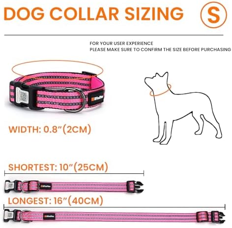Personalized Dog Collar with QR Code Dog Tag, Rose Red S