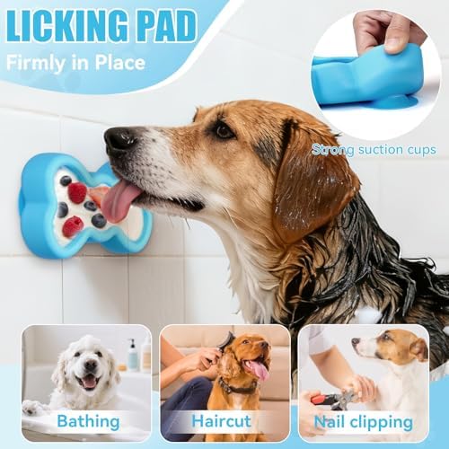 Lick Mat for Dogs, Animire Anti-Spilled Bow Tie Lick Bowls for Anxiety Relief, Silicone Slow Feeder Licking Pad with Suction Cups, Freezeable Dog Enrichment Toy for Boredom(Light Blue,S)