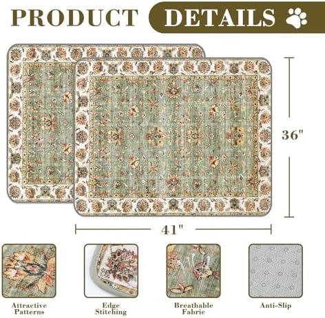 Washable Pee Pads for Dogs, 2 Pack Reusable Puppy Pads Absorbent Training Pads for Dogs Waterproof Dog Mat Non-Slip Whelping Pet Mat (Green/Flower, 36“×41”-2Pack)