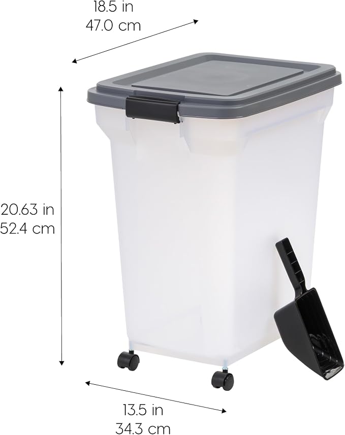 IRIS USA Dog Food Storage Container, Up to 40 lbs, Dark Gray, Made in USA | Includes 2-Cup Scoop & Wheels, Airtight Seal, BPA-Free, Bird Seed, Cat food, Cat Litter, Treats, Keeps Kibble Fresh