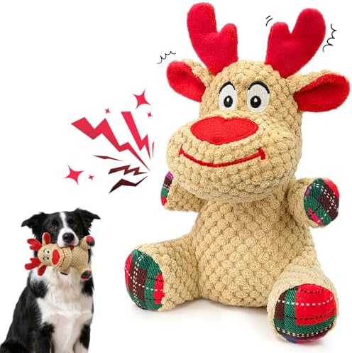 Reindeer Squeaky Dog Toy – Soft Crinkle Stuffed Chew Toy for Small & Medium Dogs, Cute Plush Puppy Toy