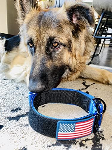 Dog Collars for Large Dogs - 2 inch Wide Dog Collar for Large Dogs Personalized Dog Collar with Metal Buckle American Flag Patch Name Plate Padded Dog Collar for Extra Large Dogs Male Female K9