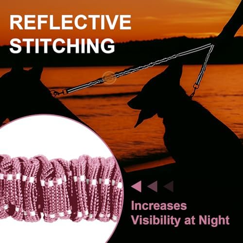 MingXpet 2 Dog Leash, Dog Leash for 2 Dogs, 360° Swivel No Tangle Double Walking Training Leashes for Large Dogs that Pull, Comfortable Shock Absorbing Reflective Bungee, Pink
