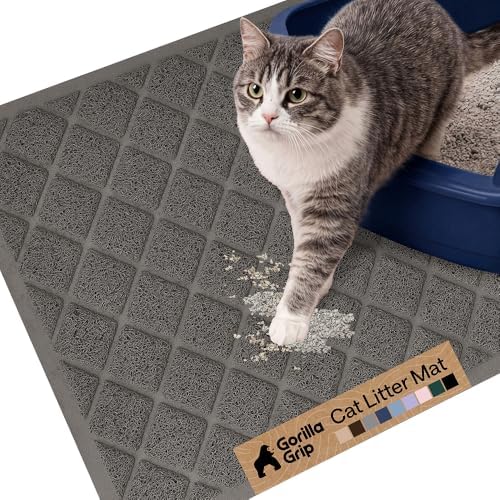 GORILLA GRIP Cat Litter Box Mat, Coiled Mesh Trapping Mats, 24x17 Charcoal