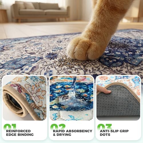 Hompet Cat Litter Mat 2 Pack, 28.5x60 Large Machine Washable Trapping Mats for Cats, Super Absorbent & Urine-Proof Cat Litter Box Mat for Floor, Waterproof & Non Slip Kitty Litter Rug