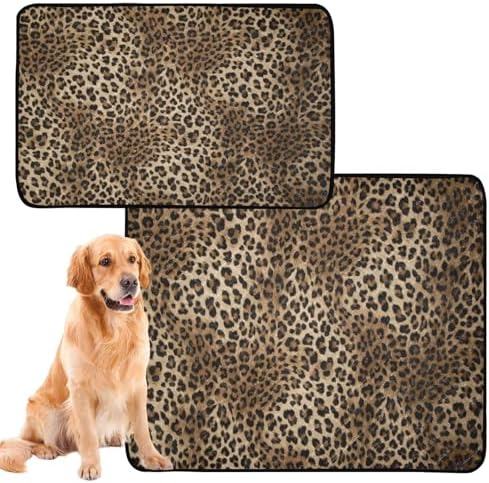 Blueangle Vintage Leopard Print Washable Pee Pads for Dogs, 2-Pack Reusable Puppy Pads Pet Training Pads, Waterproof Dog Pee Pads for Car, Non-Slip Protects Whelping Pad