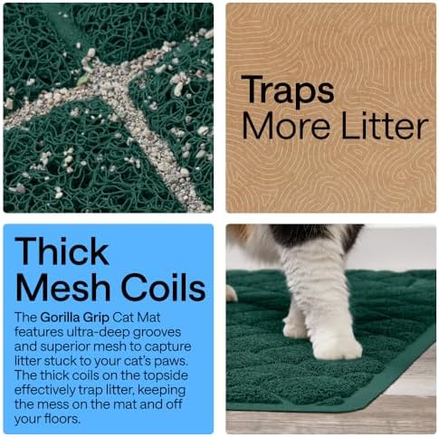 GORILLA GRIP Cat Litter Box Mat, Coiled Mesh Trapping Mats, 47x35 Green