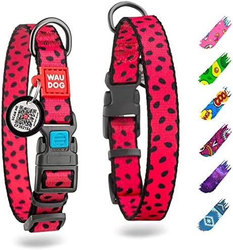 WAUDOG Adjustable Nylon Dog Collar for Large Small Medium Dogs with QR Tag